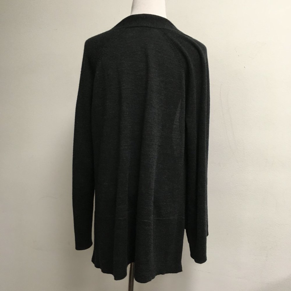 Eileen Fisher charcoal black heather merino wool cardigan open sweater duster PL - Picture 3 of 5